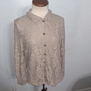 Long Sleeve Button Down Lace Top- W Sz Large